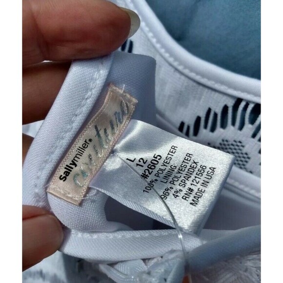 Sally Miller Dress White Lace Sleeveless Lined Pointed Hem Size L Formal GND - Picture 3 of 6